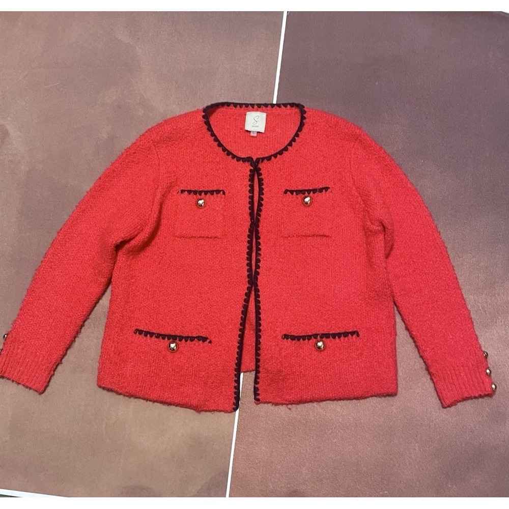 Sioni Lady Like Knit Blazer Sweater Red Size L Office Business Casual Elegant